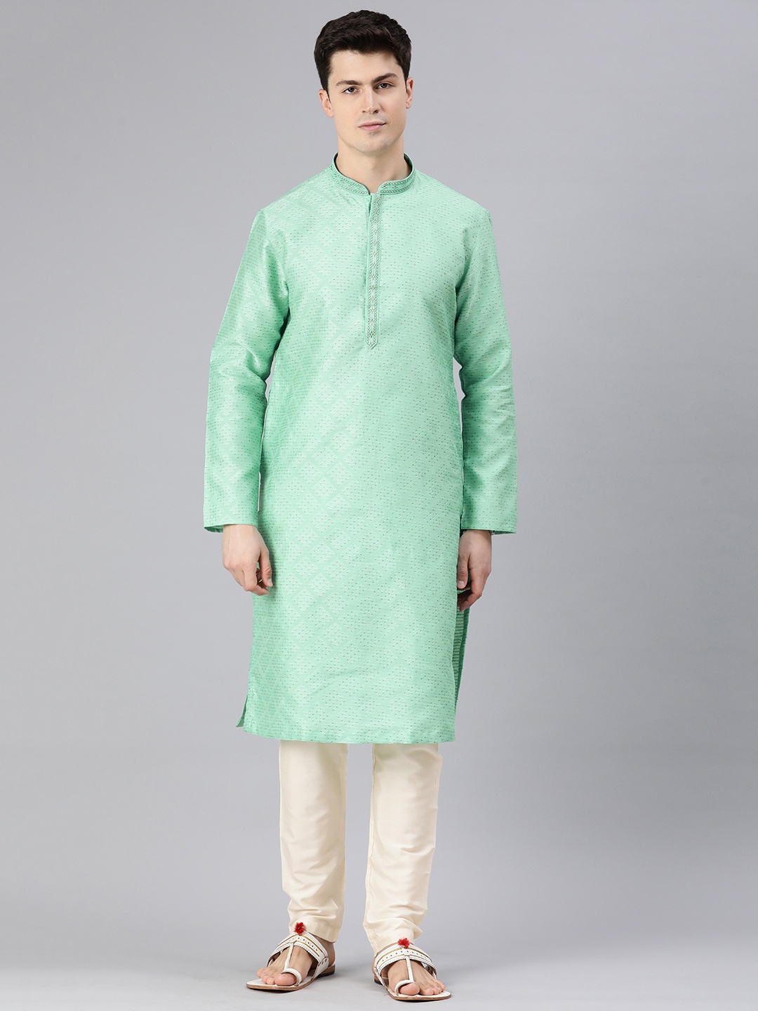 

Manthan Men Self Design Thread Work Kurta with Pyjamas, Green