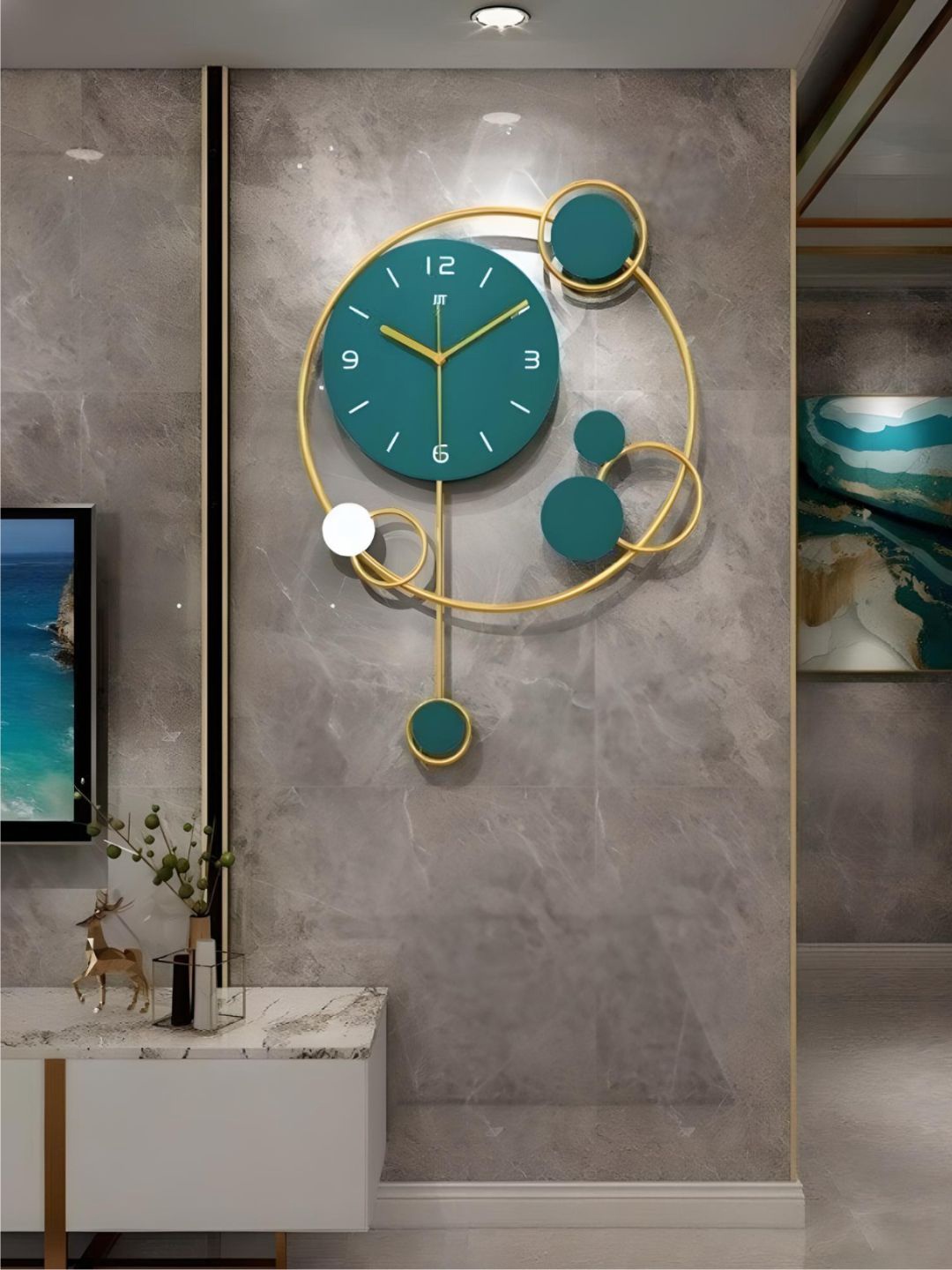 

The Art House Teal & white Abstract Shaped Wall Clock