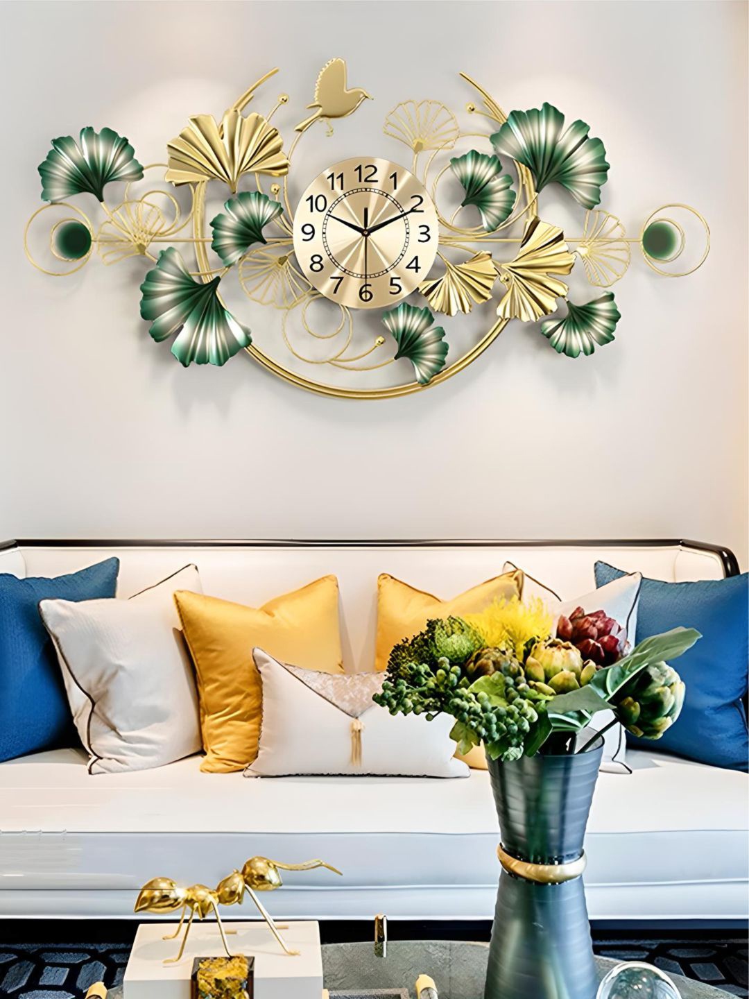 

The Art House Gold Toned & Green Textured Metal Abstract Shaped Wall Clock