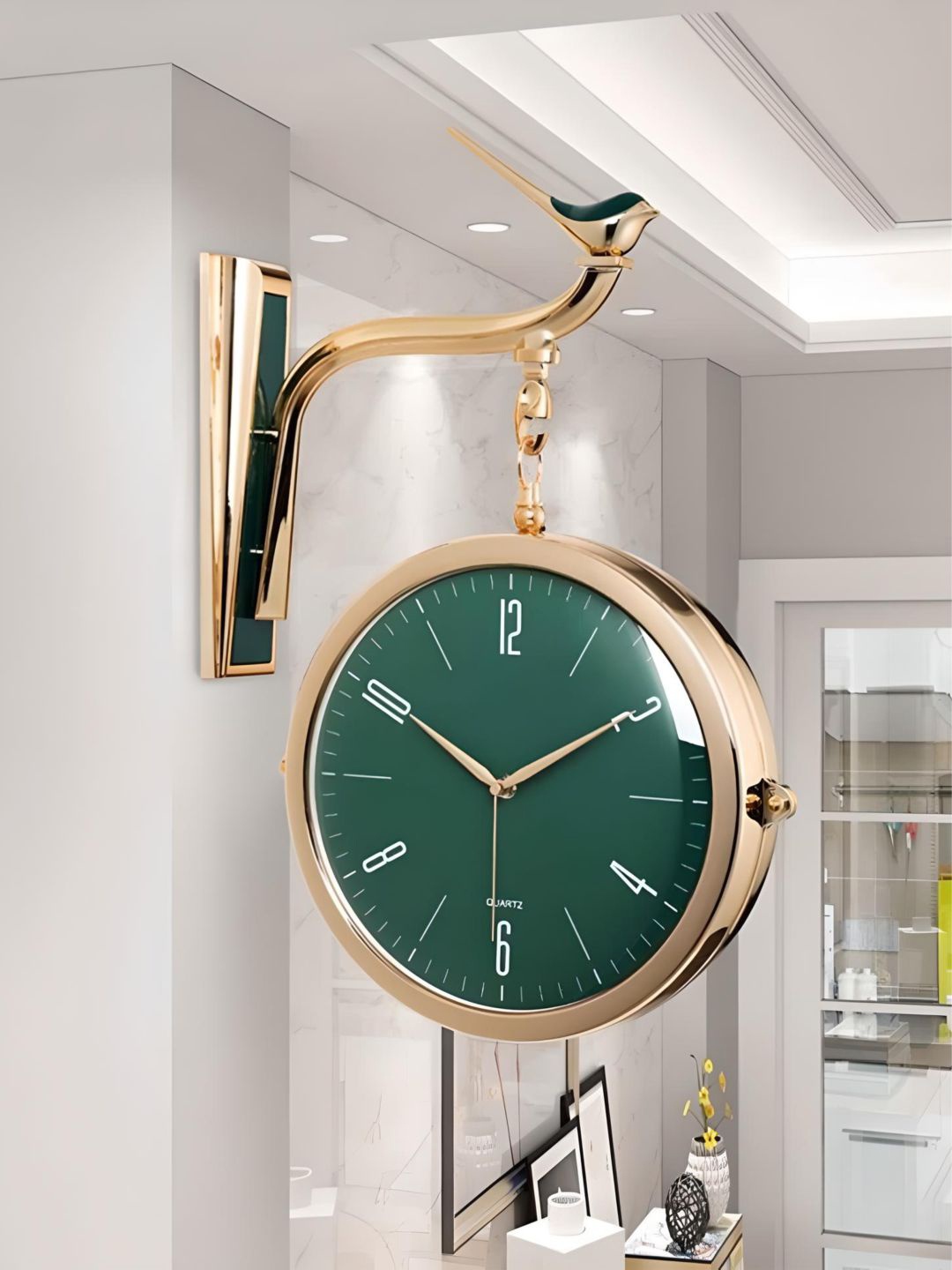 

The Art House Copper Toned & Green Printed Metal Round Shaped Wall Clock