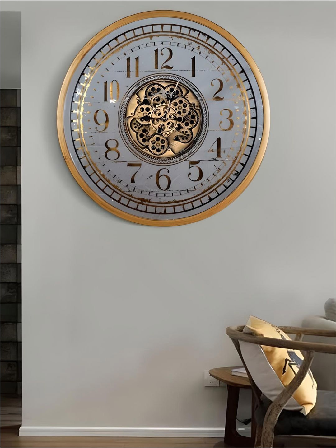 

The Art House Gold Toned & White Textured Metal Round Shaped Wall Clock