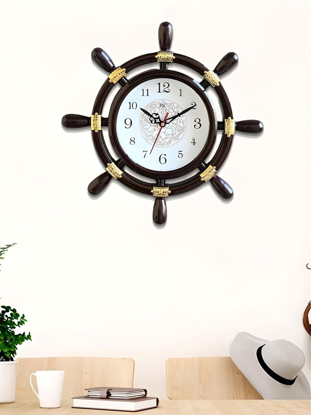 

The Art House Whit & Brown Printed Metal Quirky Shaped Wall Clock, White