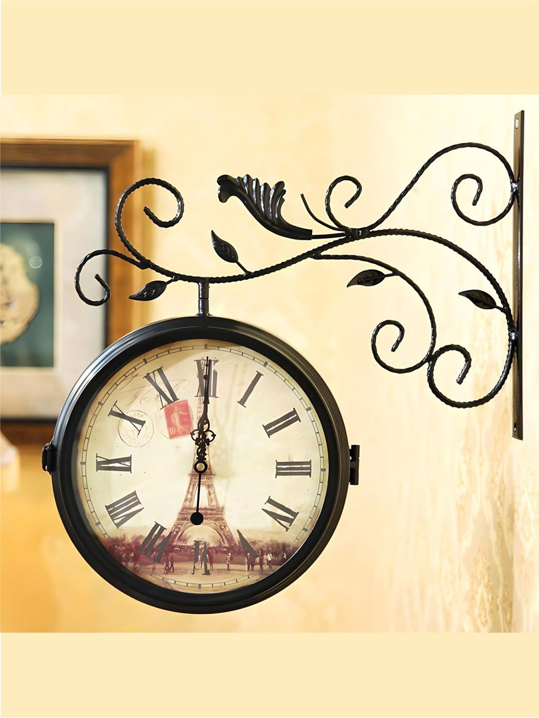 

The Art House Black & White Printed Metal Round Shaped Wall Clock, Beige