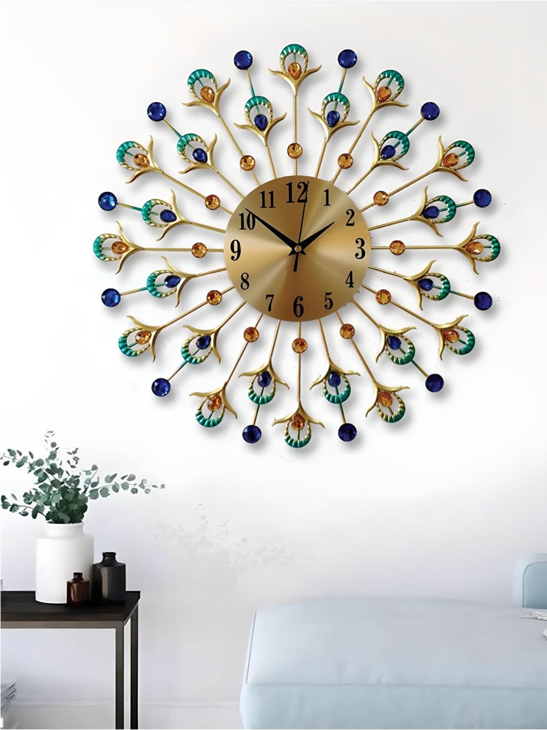 

The Art House Gold Toned & Blue Printed Metal Abstract Shaped Wall Clock