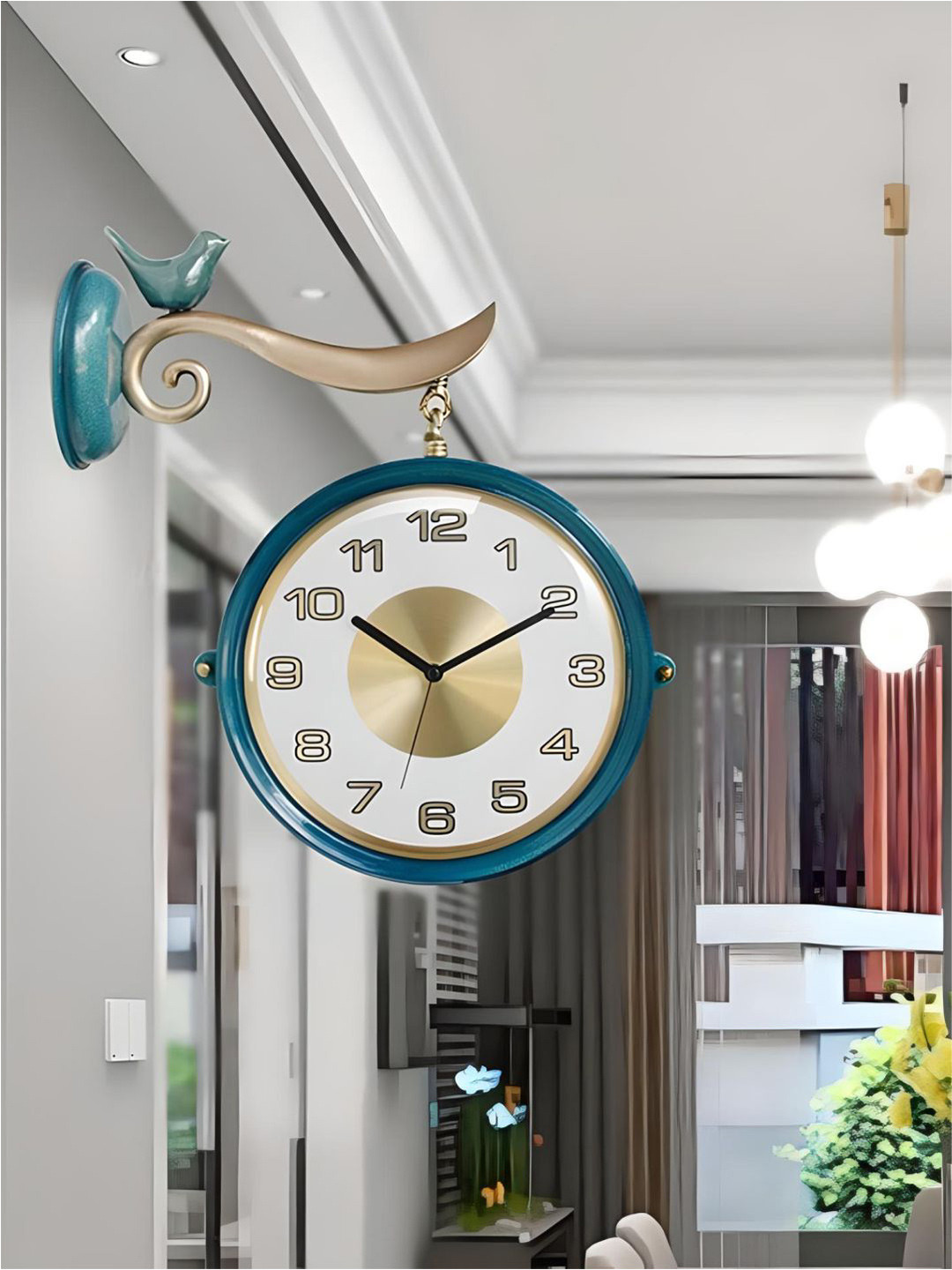 

The Art House Teal Blue & Gold Toned Round Shaped Wall Clock