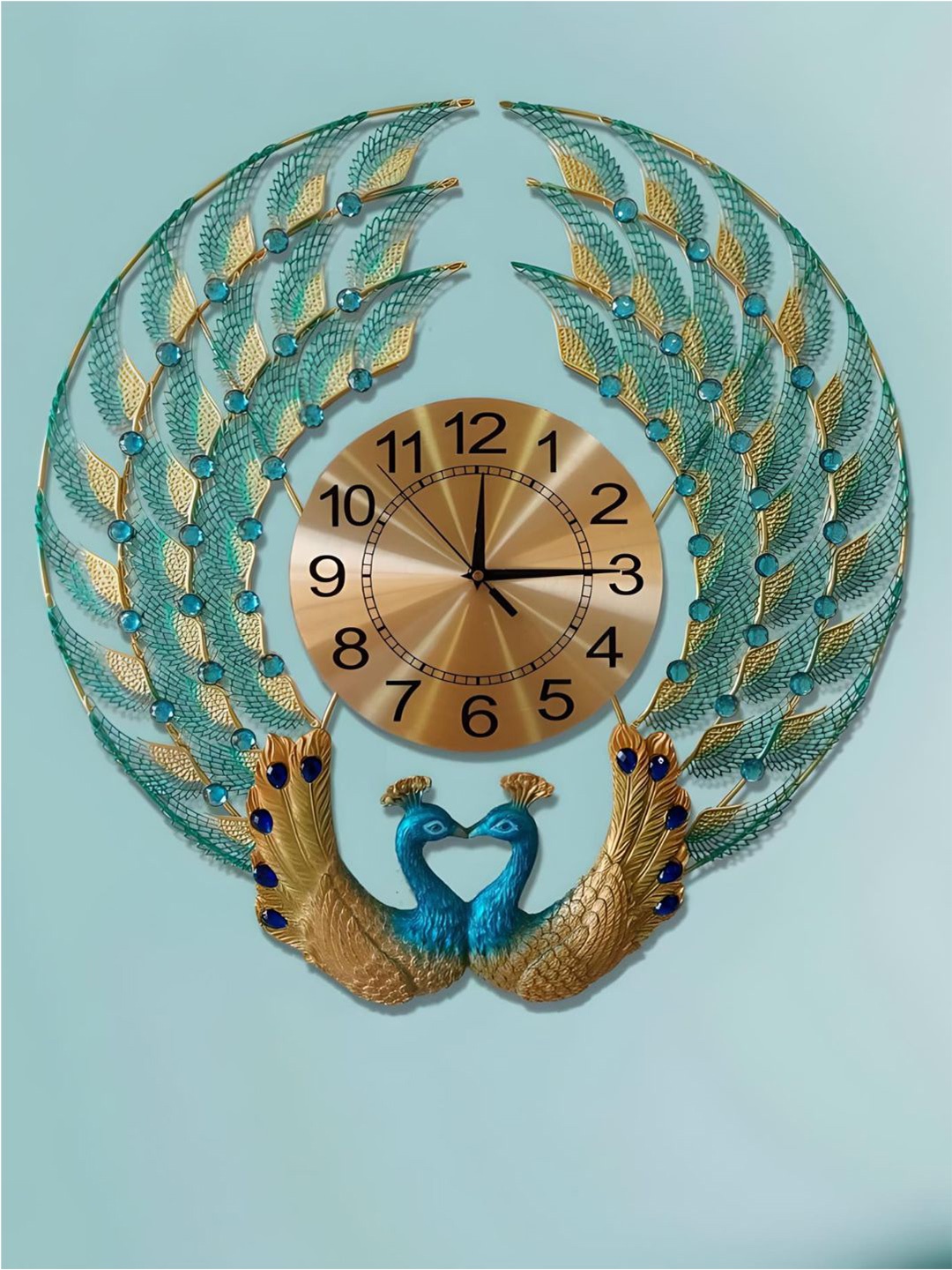 

The Art House Gold Toned & Blue Round Shaped Metal Wall Clock