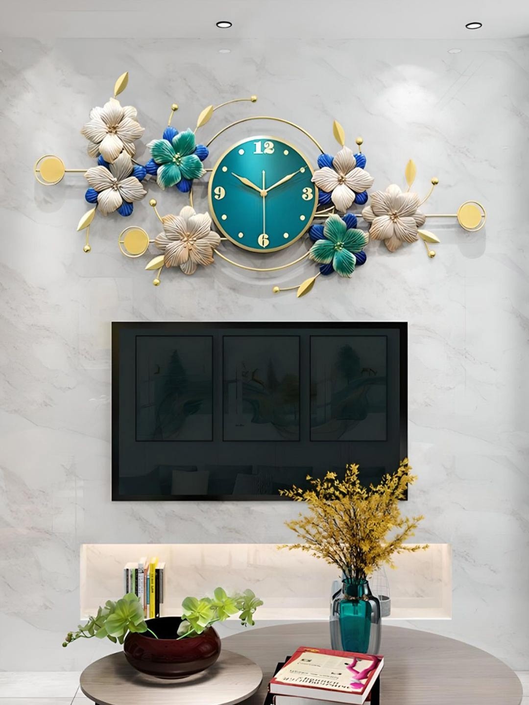 

The Art House Teal Blue & Cream Coloured Textured Abstract Shaped Metal Wall Clock