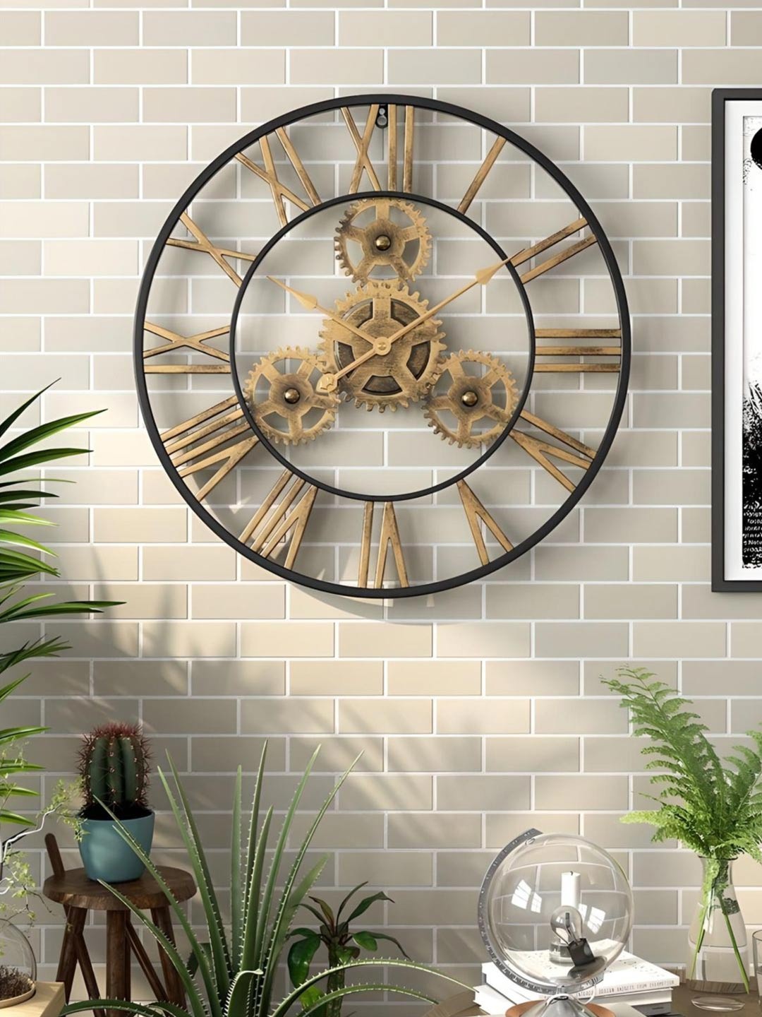 

The Art House Black & Gold Toned Textured Round Shaped Metal Wall Clock