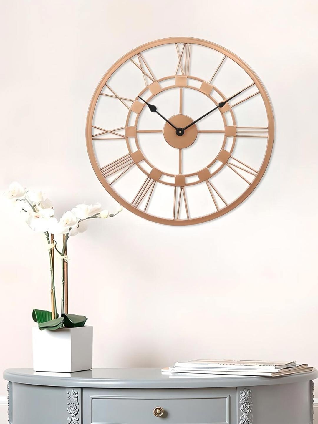 

The Art House Copper Toned Round Shaped Metal Wall Clock