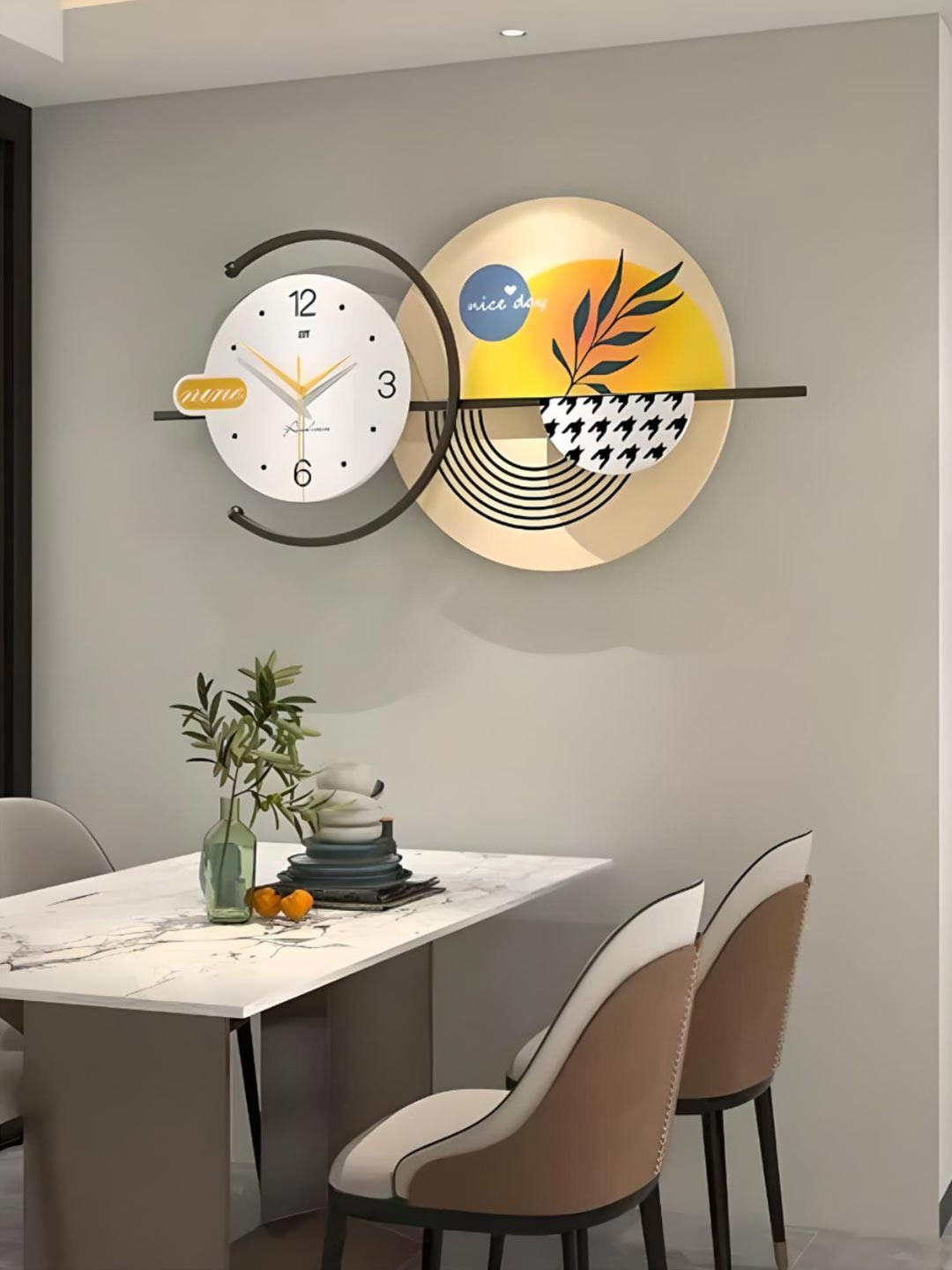 

The Art House White & Gold Toned Printed Abstract Shaped Metal Wall Clock
