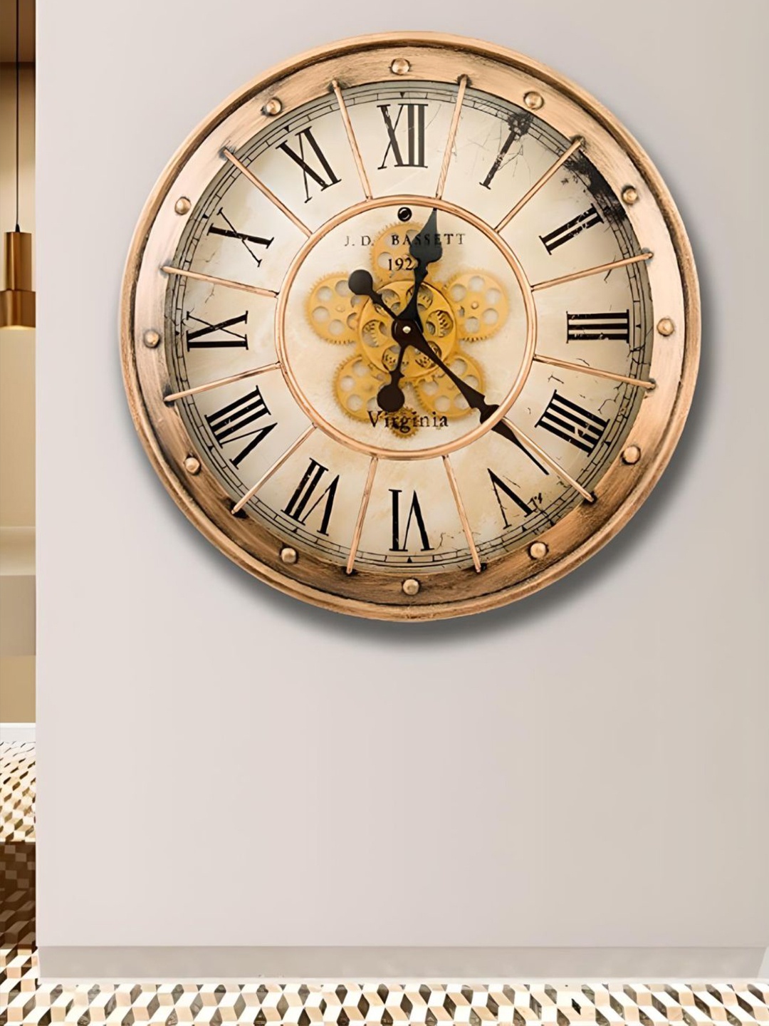 

The Art House Gold Toned & White Textured Round Shaped Contemporary Wall Clock