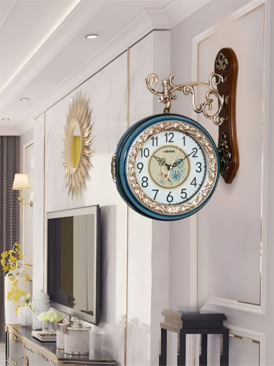 

The Art House White & Blue Round Shaped Metal Wall Clock