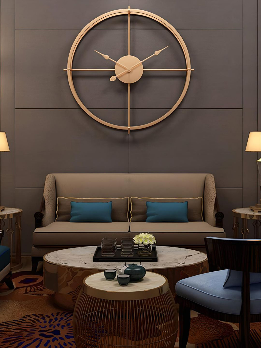 

The Art House Gold-Toned Round Shaped Metal Wall Clock