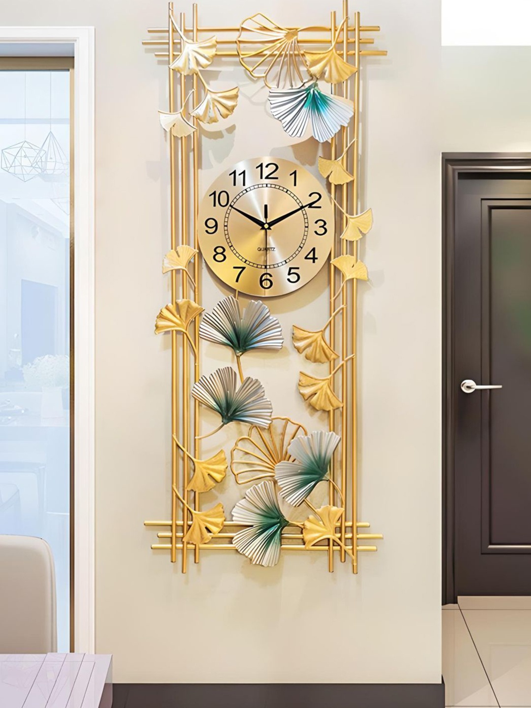 

The Art House Gold-Toned & Green Rectangular Shaped Metal Wall Clock