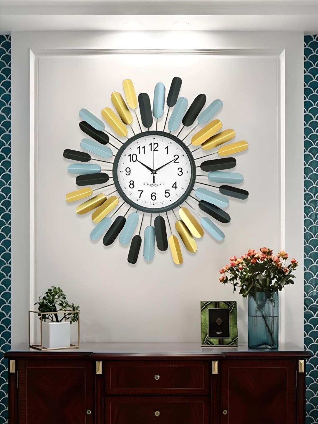 

The Art House White & Blue Round Shaped Metal Wall Clock