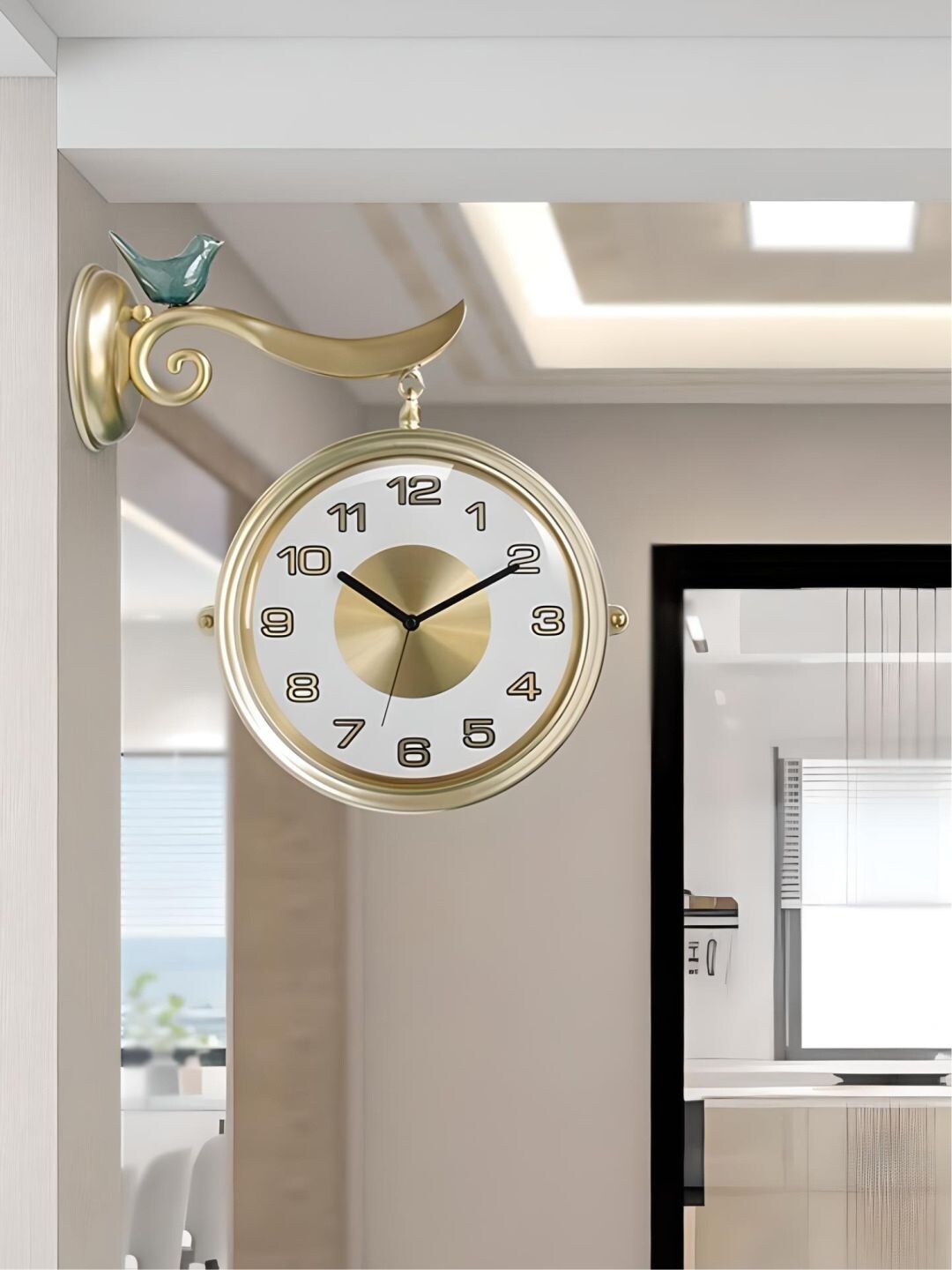 

The Art House Gold-Toned Round Shaped Metal Wall Clock