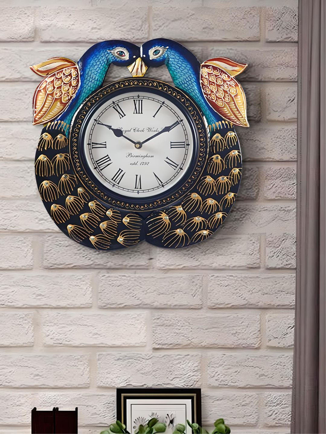 

The Art House White & Blue Bird Shaped Metal Wall Clock, Black