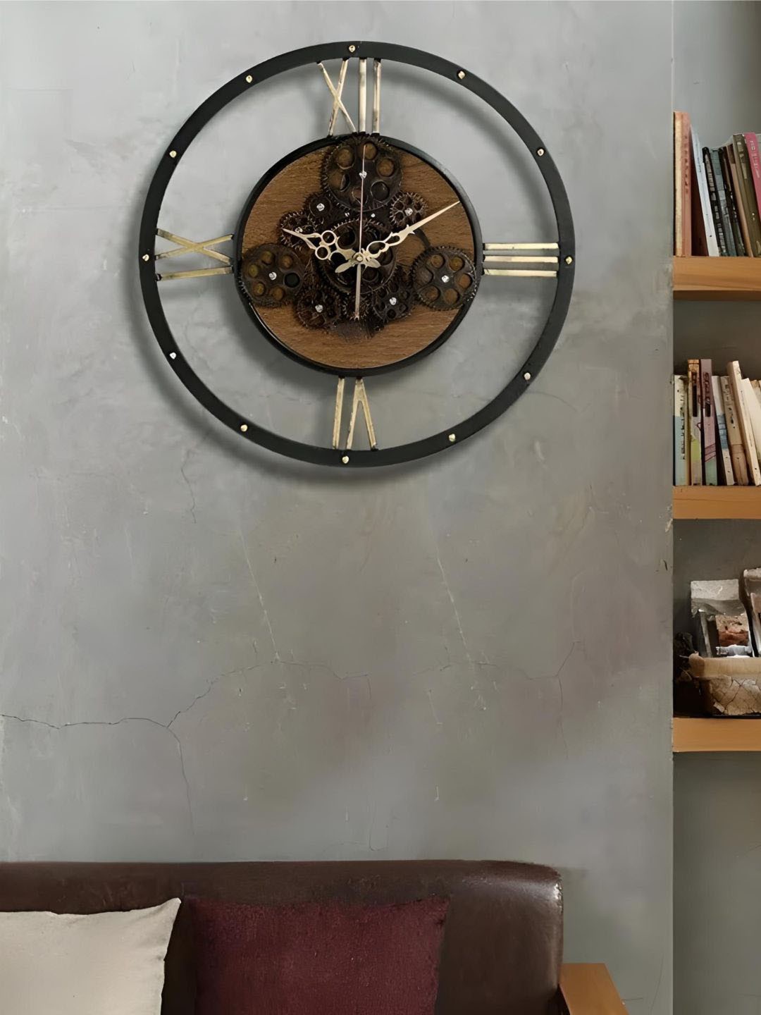 

The Art House Black & Brown Round Shaped Metal Wall Clock