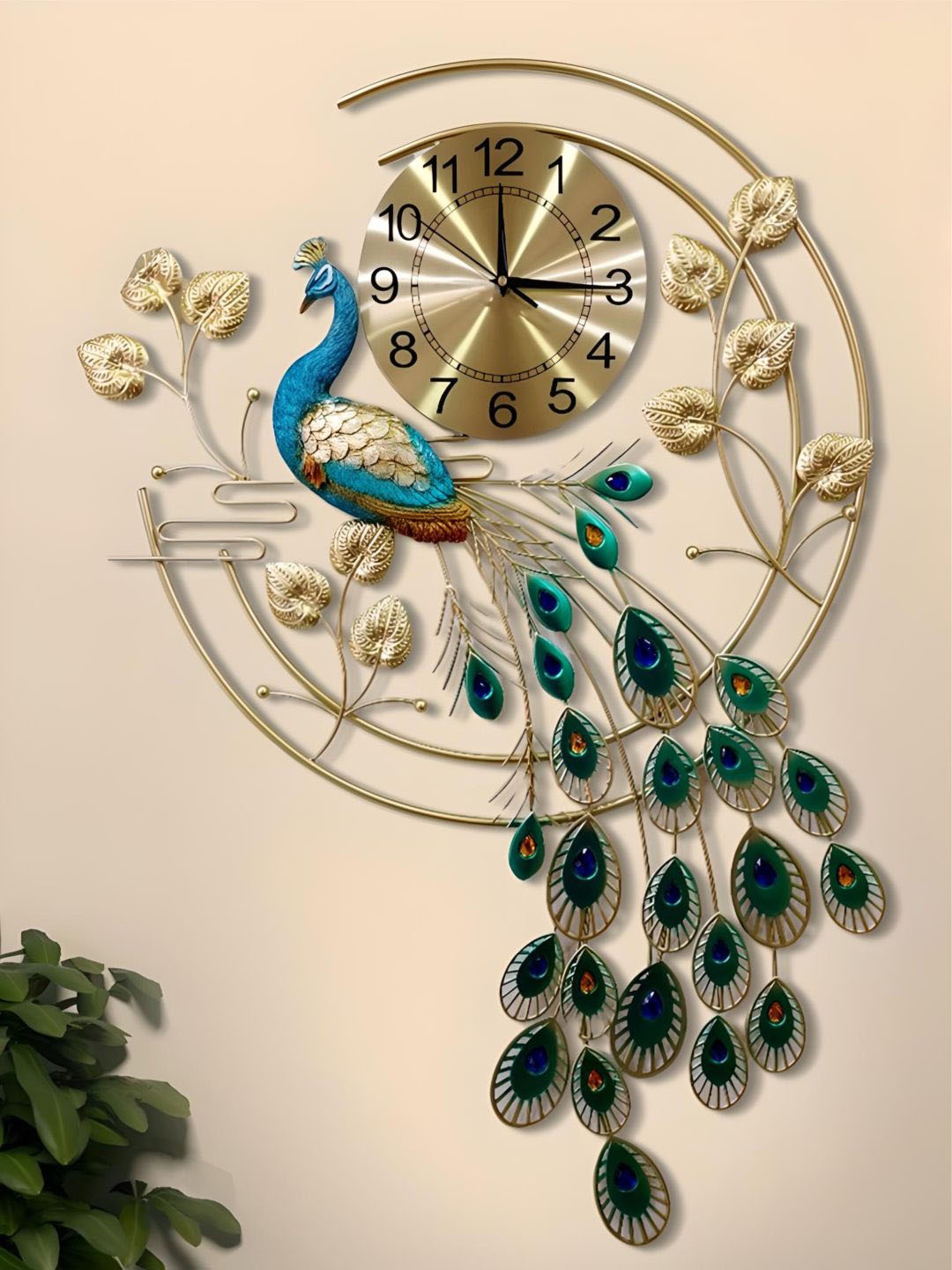 

The Art House Gold-Toned & Blue Bird Shaped Metal Wall Clock