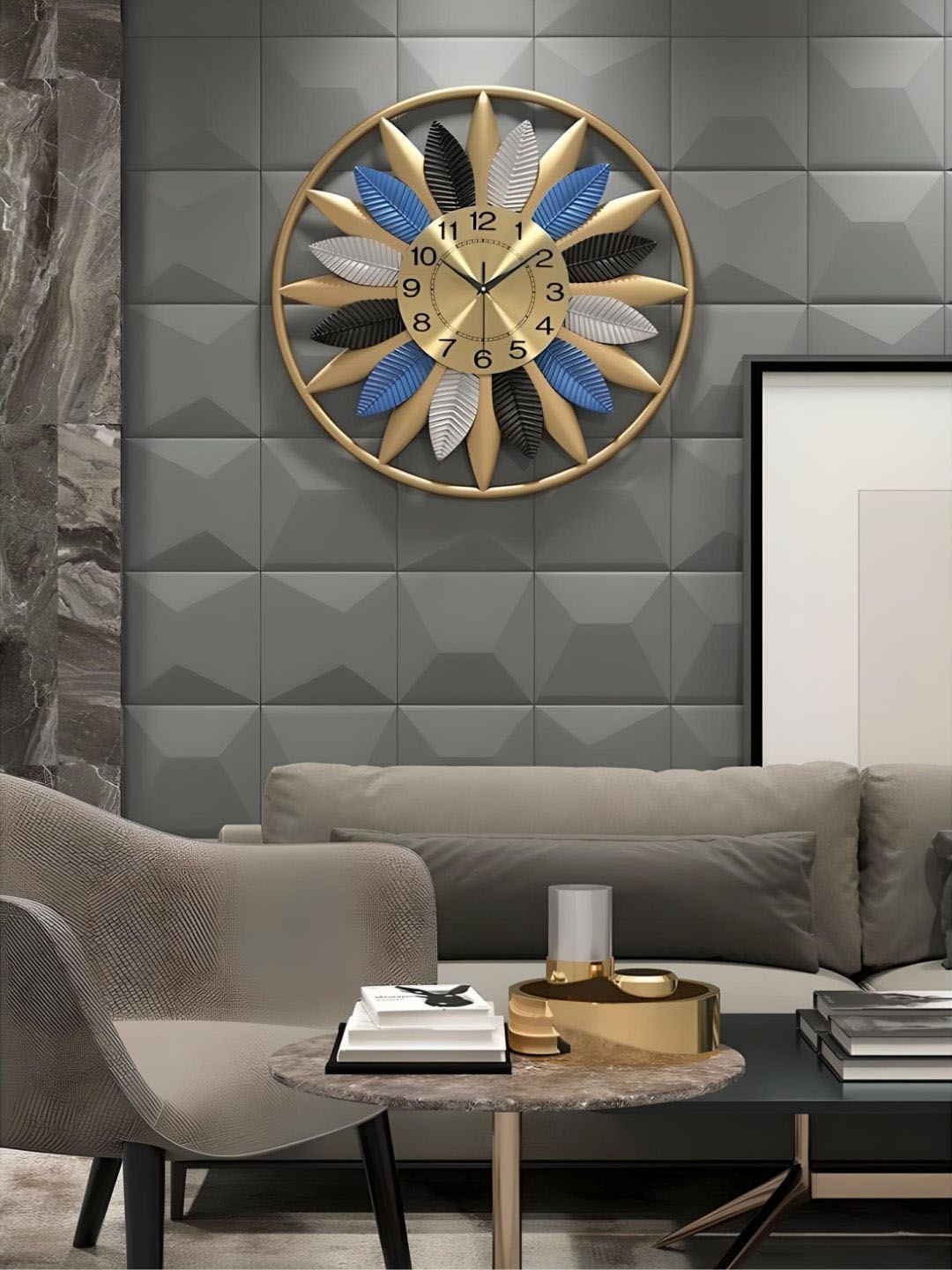 

The Art House Beige & Blue Round Shaped Metal Wall Clock