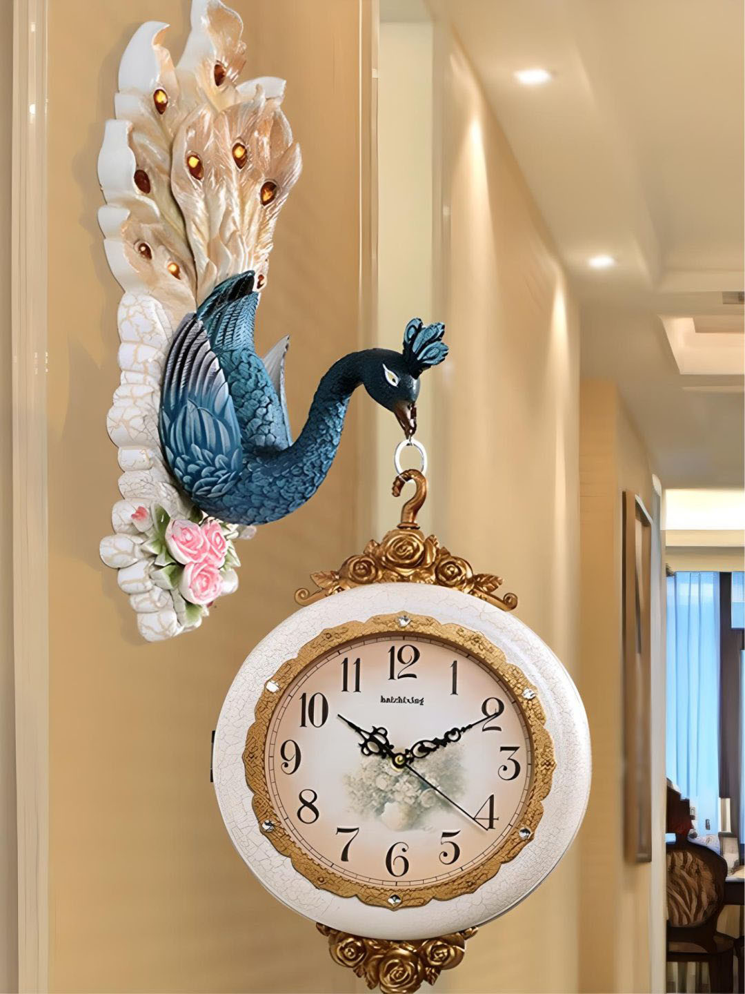 

The Art House White & Blue Round Shaped Metal Wall Clock, Beige