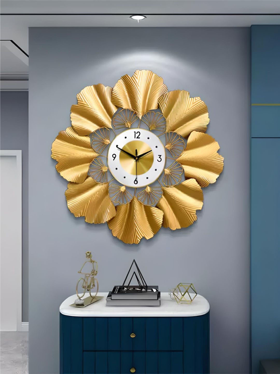 

The Art House Gold Toned Floral Shaped Wall Clock, Beige