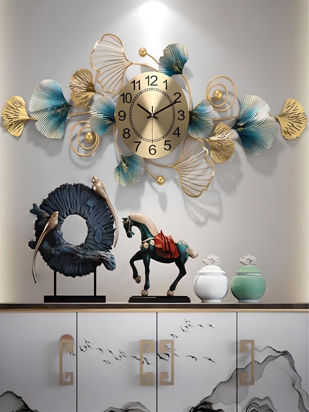 

The Art House Gold Toned & Blue Abstract Shaped Wall Clock