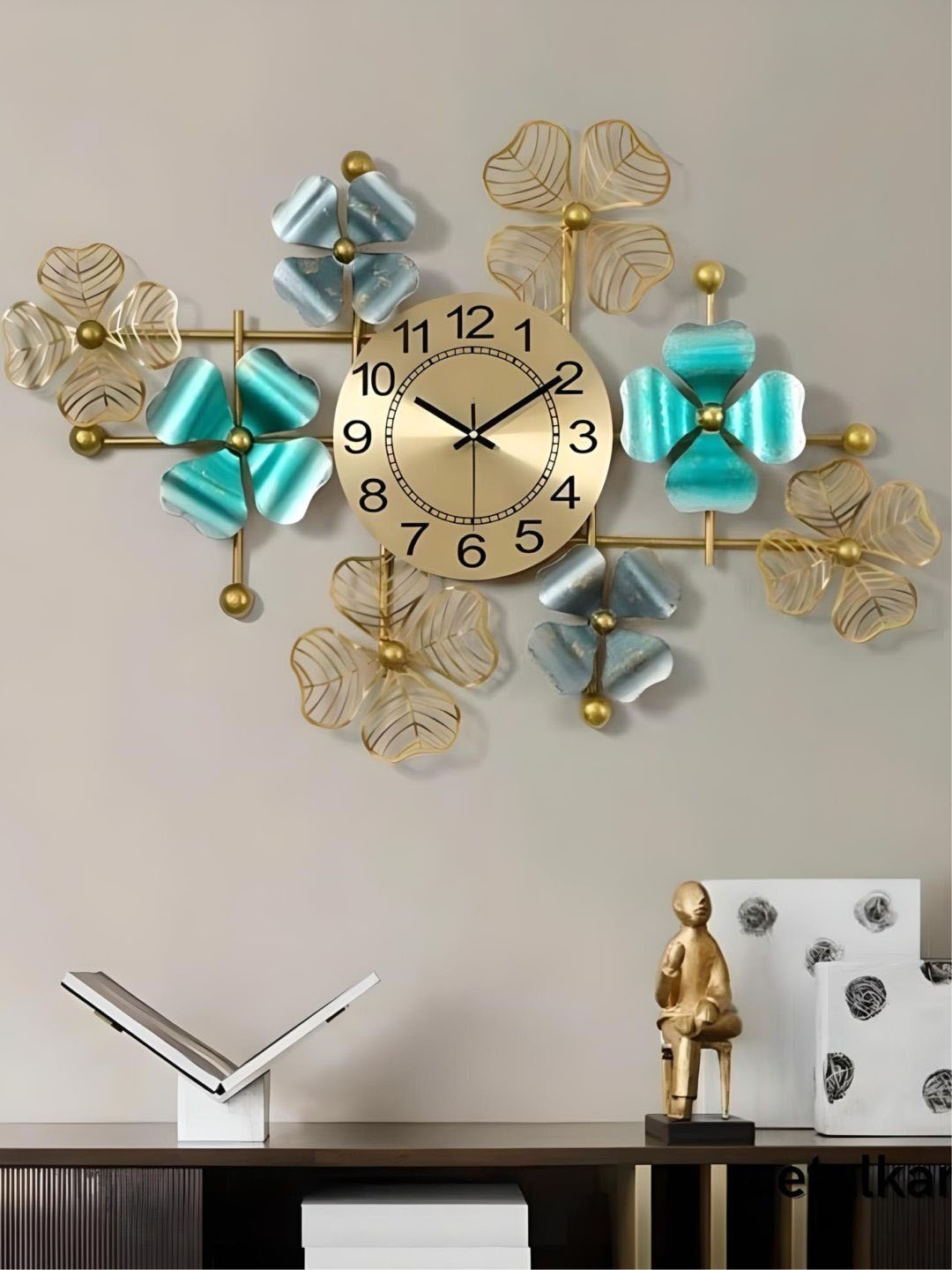 

The Art House Gold Toned Abstract Shaped Wall Clock, Blue