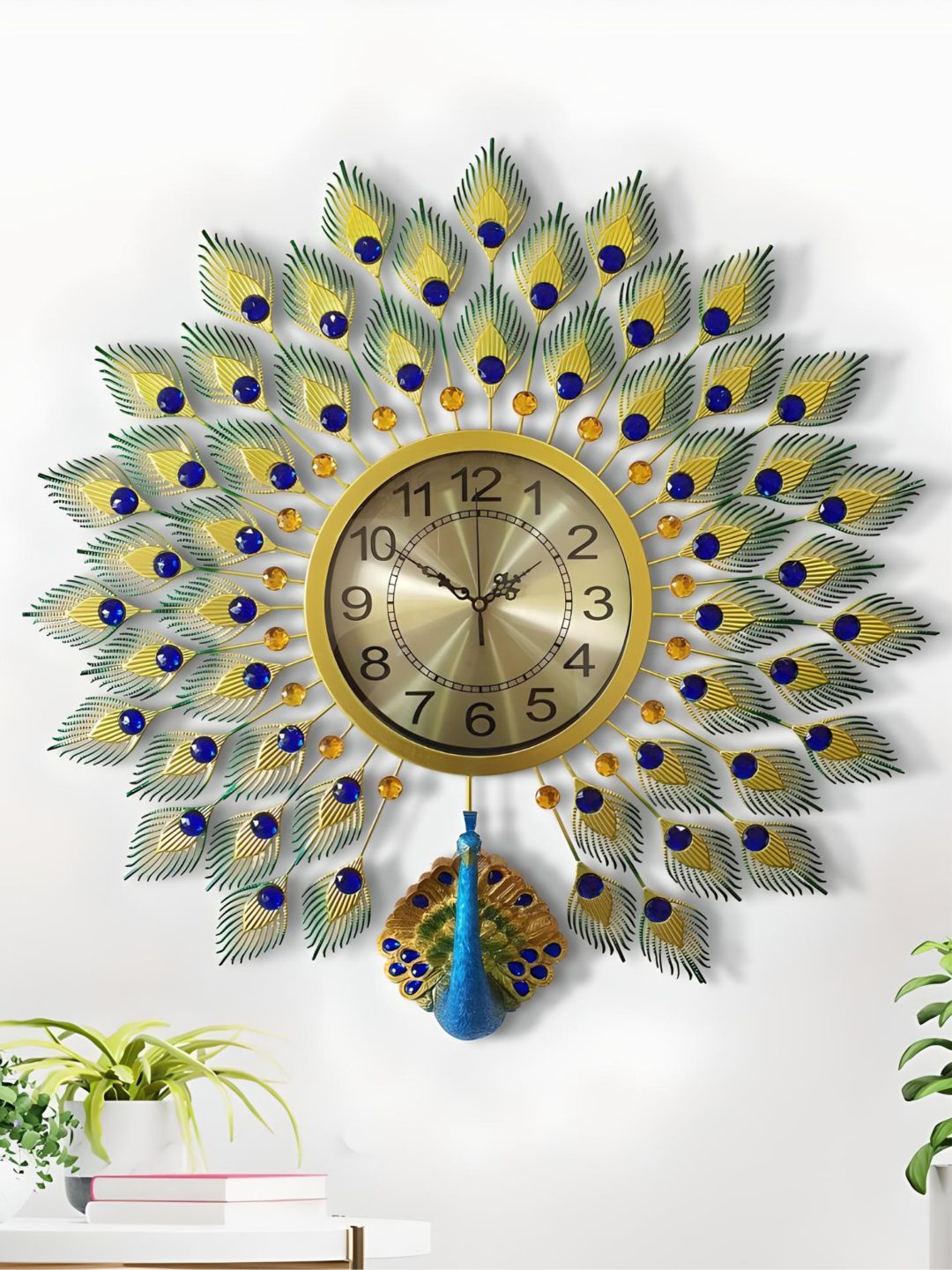 

The Art House Gold Toned & Green Round Shaped Wall Clock