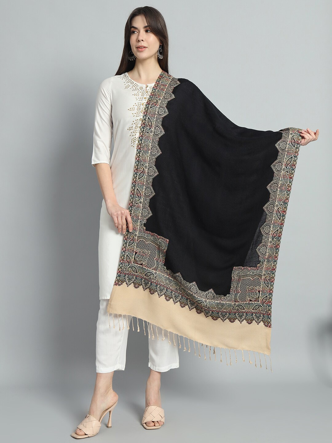 

HANDICRAFT PALACE Women Woven Design Shawl, Black