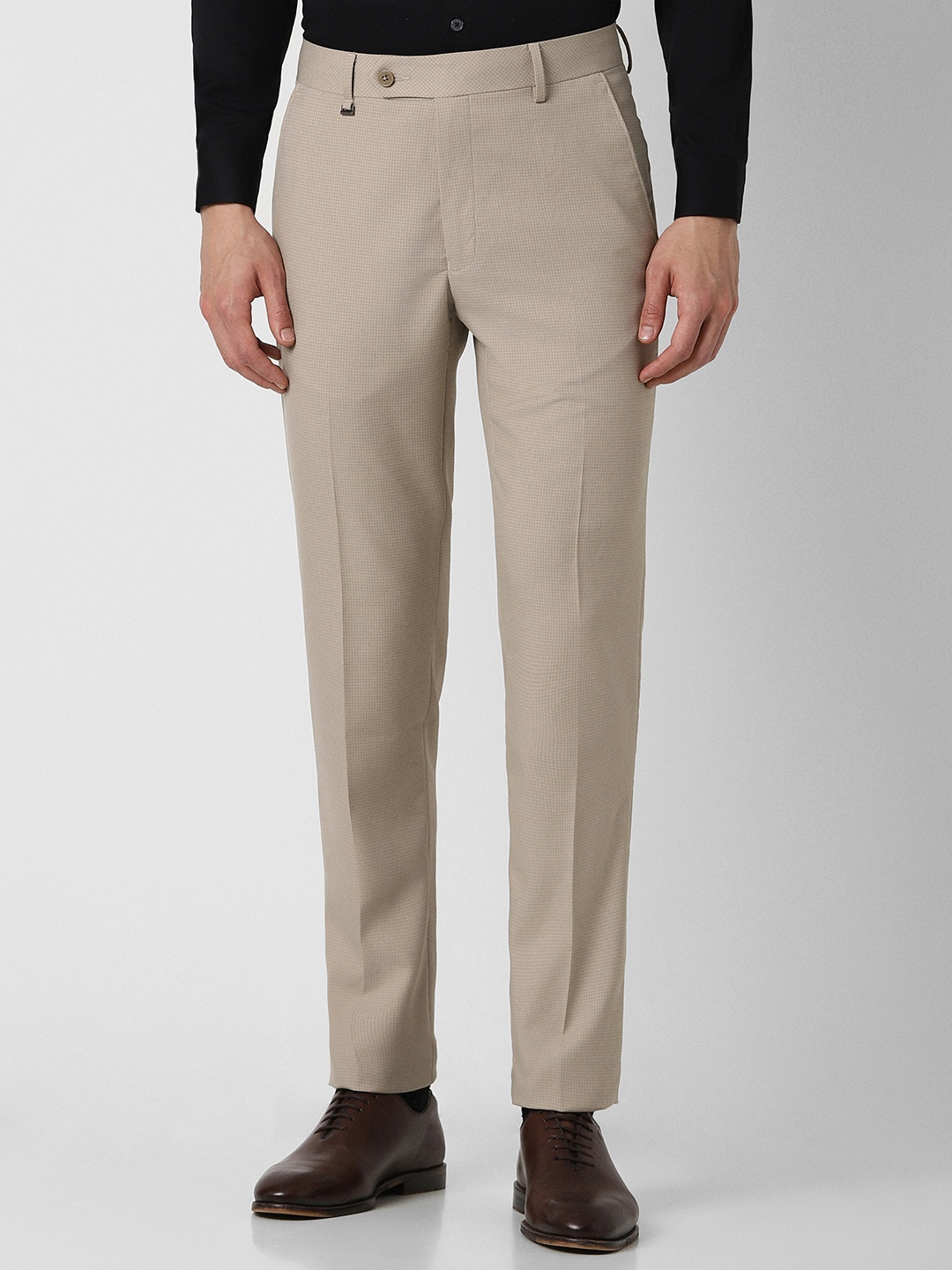 

Van Heusen Men Slim Fit Mid-rise Checked Trousers, Beige