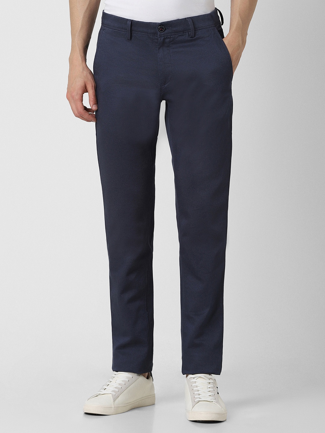 

Van Heusen Sport Men Slim Fit Mid-Rise TexturedTrousers, Navy blue