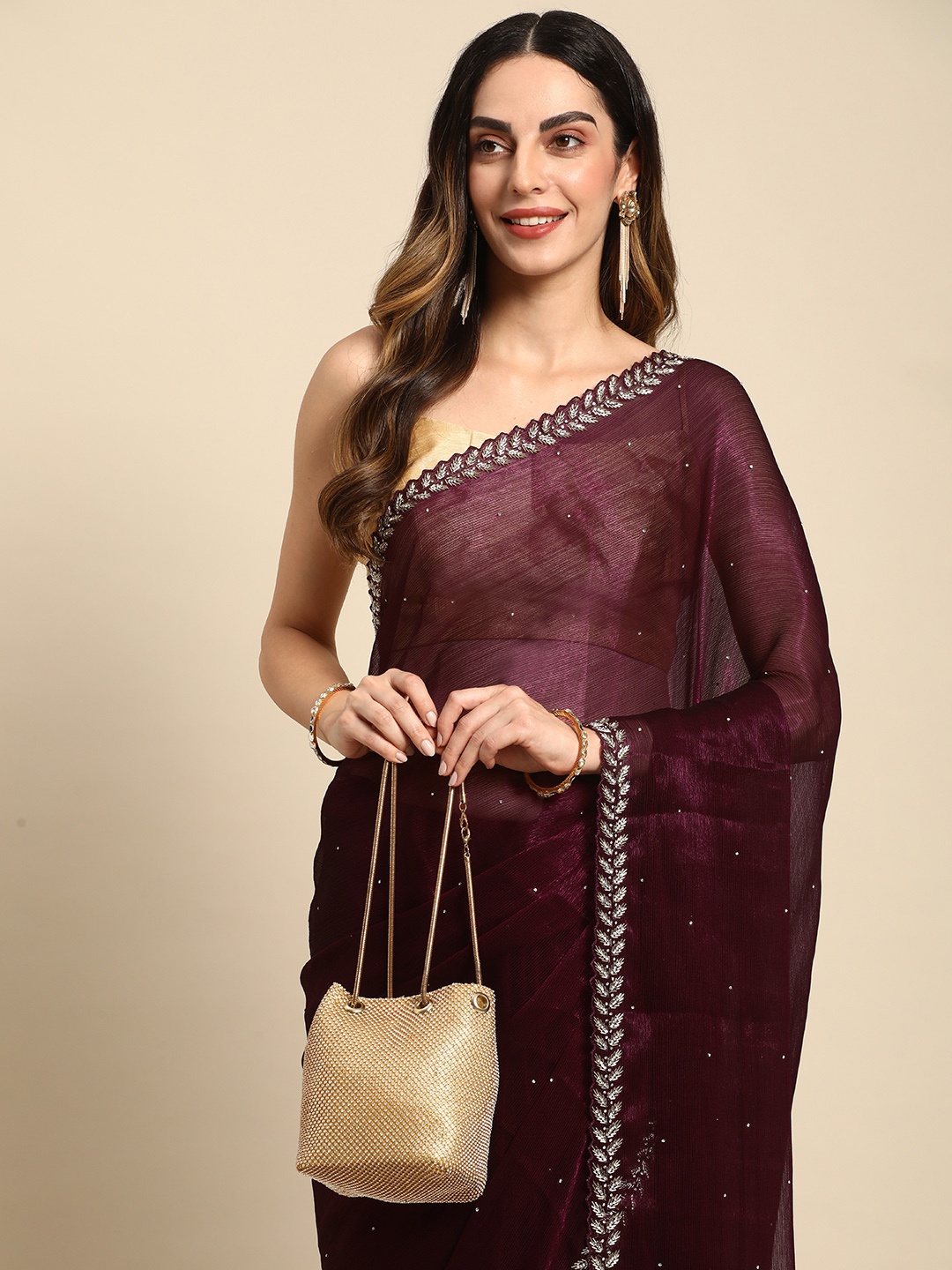 

MOHEY Woven Design Organza Saree, Maroon
