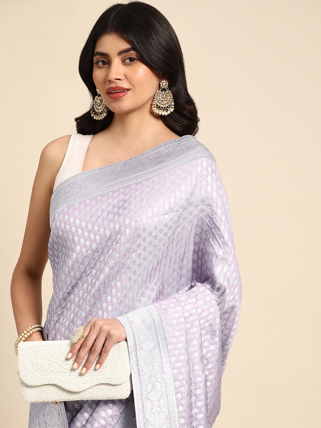 

MOHEY Ethnic Motifs Zari Art Silk Saree, Lavender