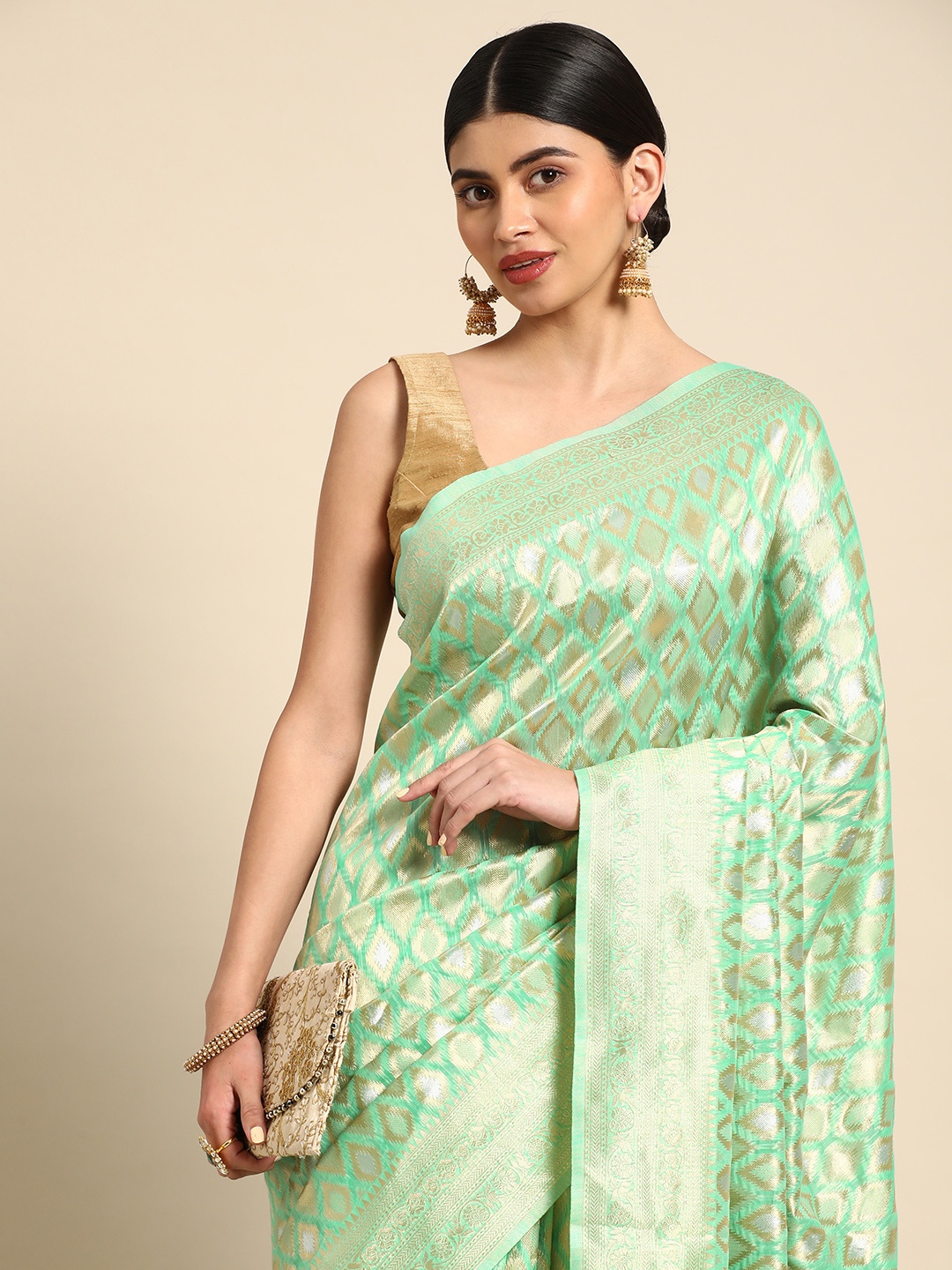 

MOHEY Zari Art Silk Saree, Sea green