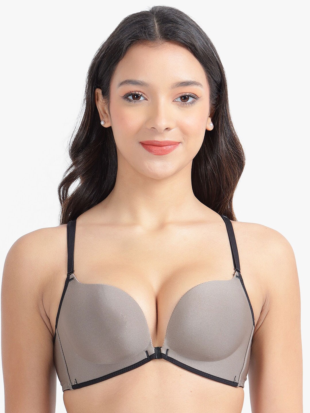 

PARKHA Half Coverage Heavily Padded Side Shaper Plunge Bra, Grey