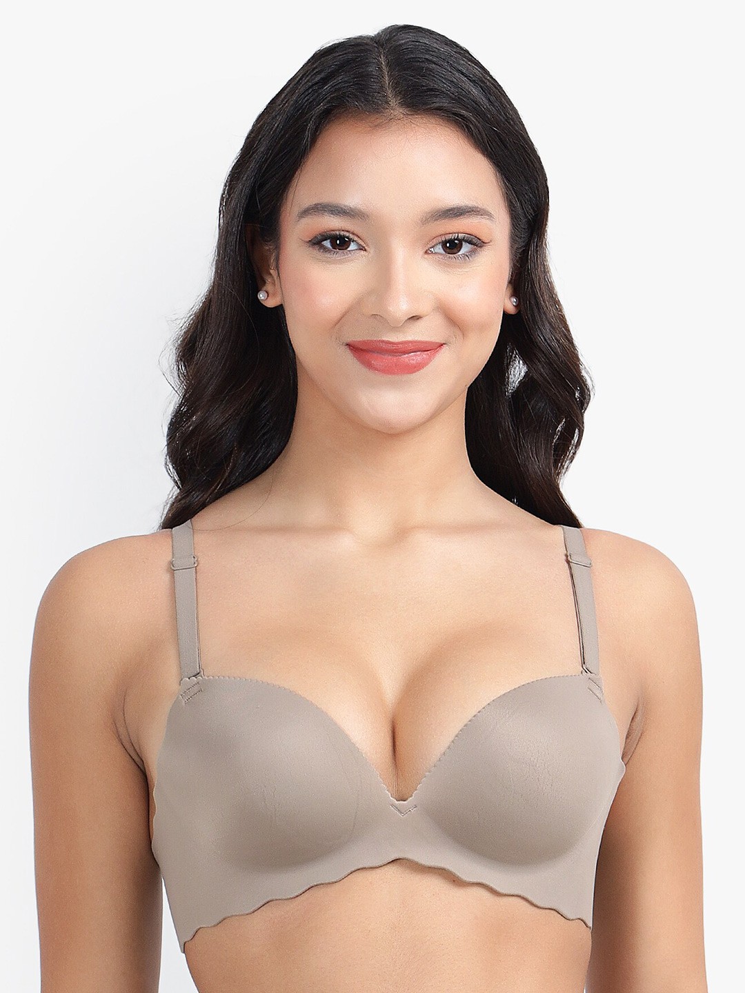 

PARKHA Non Wired Heavily Padded Organic Push-Up Bra, Brown