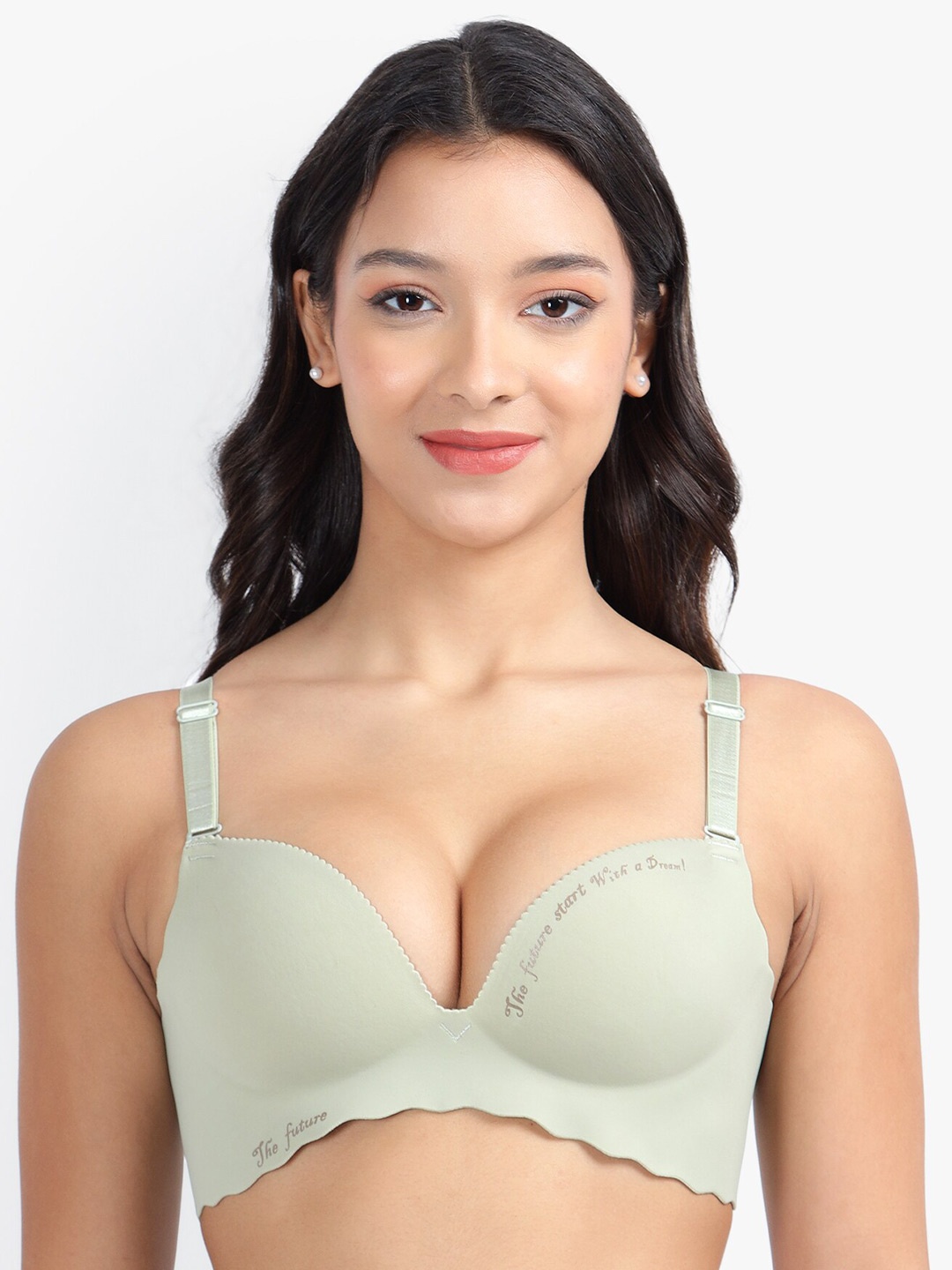 

PARKHA Non Wired Heavily Padded Organic Push-Up Bra, Green