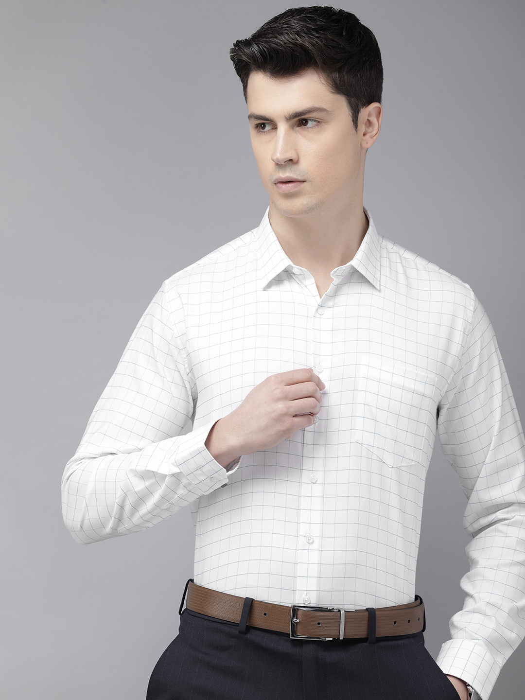 

Van Heusen Men Slim Fit Grid Tattersall Checks Formal Shirt, White