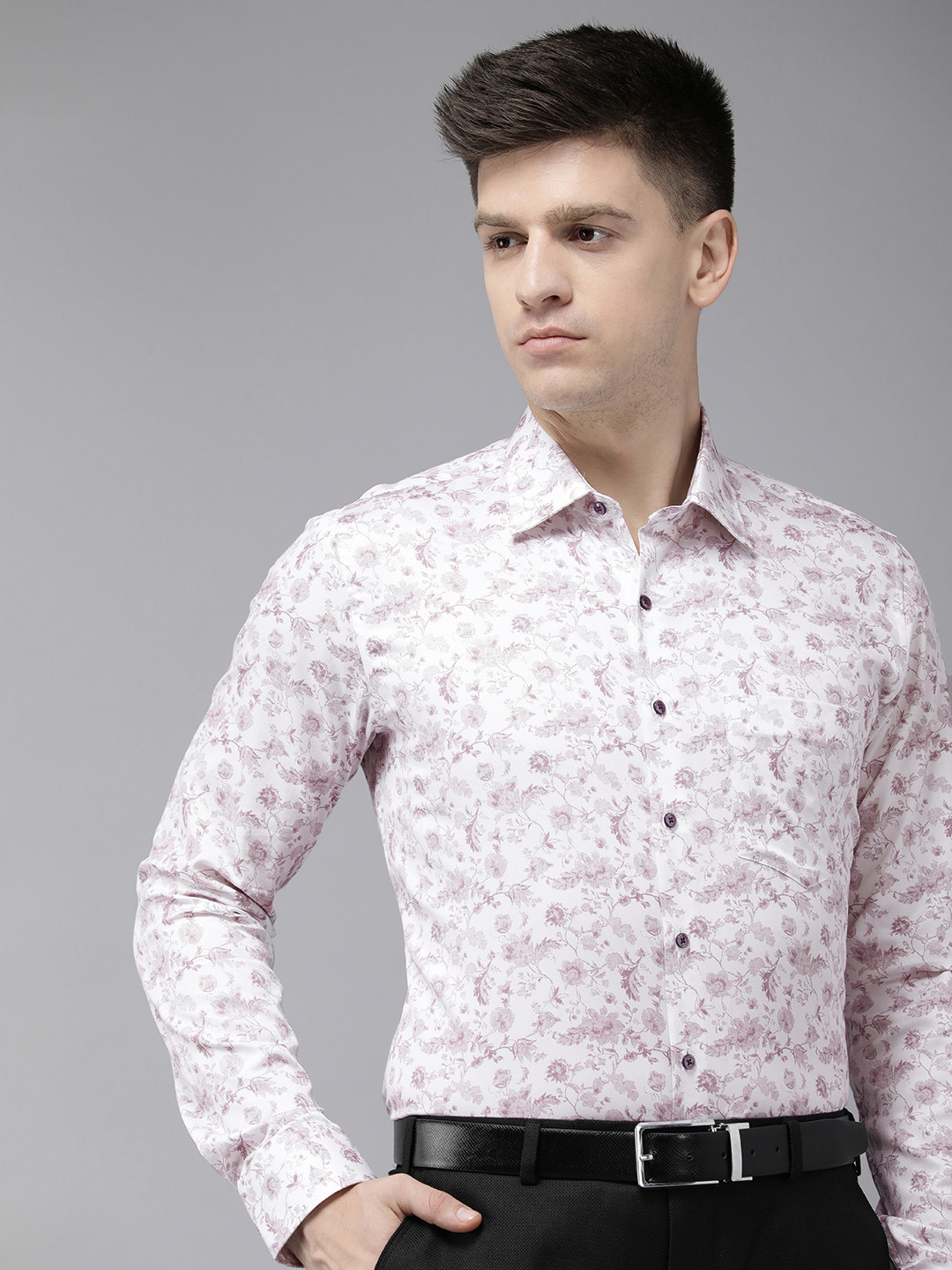 

Van Heusen Pure Cotton Slim Fit Tropical Printed Formal Shirt, Off white