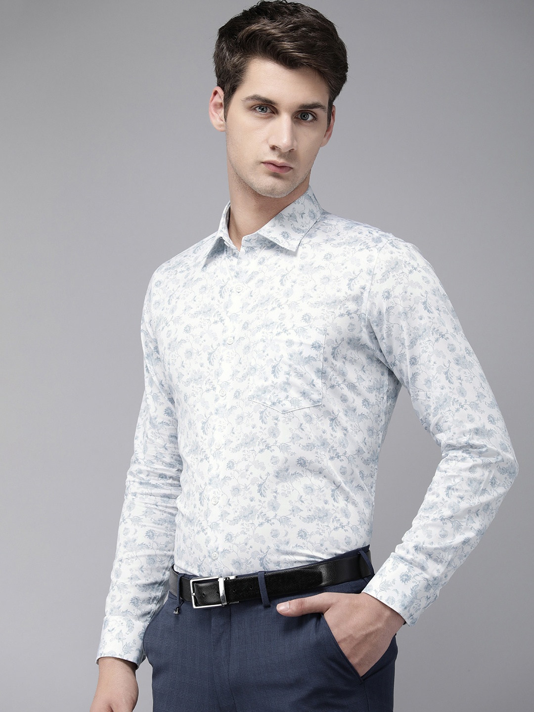 

Van Heusen Pure Cotton Slim Fit Tropical Printed Formal Shirt, White