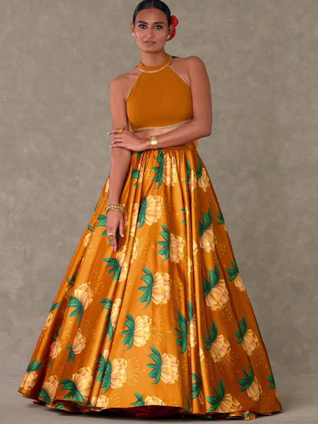 

Masaba Halter Neck Ready to Wear Lehenga & Choli, Rust