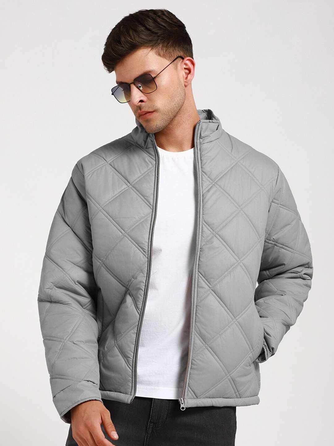 

Dennis Lingo Mock Collar Lightweight Quilted Jacket, Grey