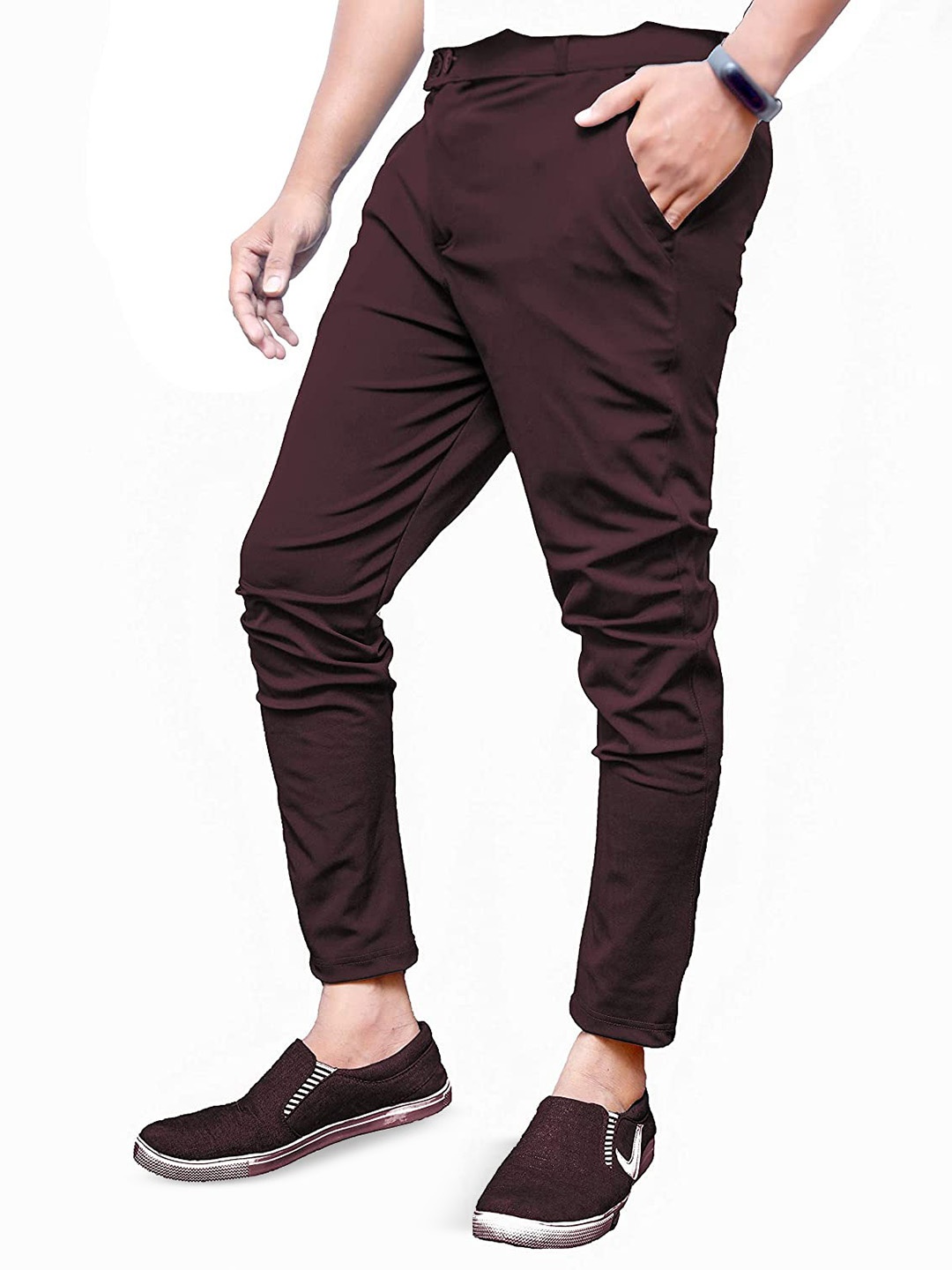 

BAESD Men Mid-Rise Smart Skinny Fit Trousers, Brown