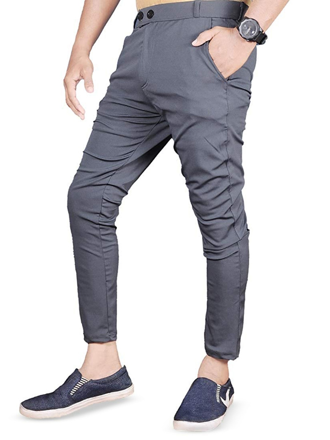 

BAESD Men Mid-Rise Smart Skinny Fit Trousers, Grey
