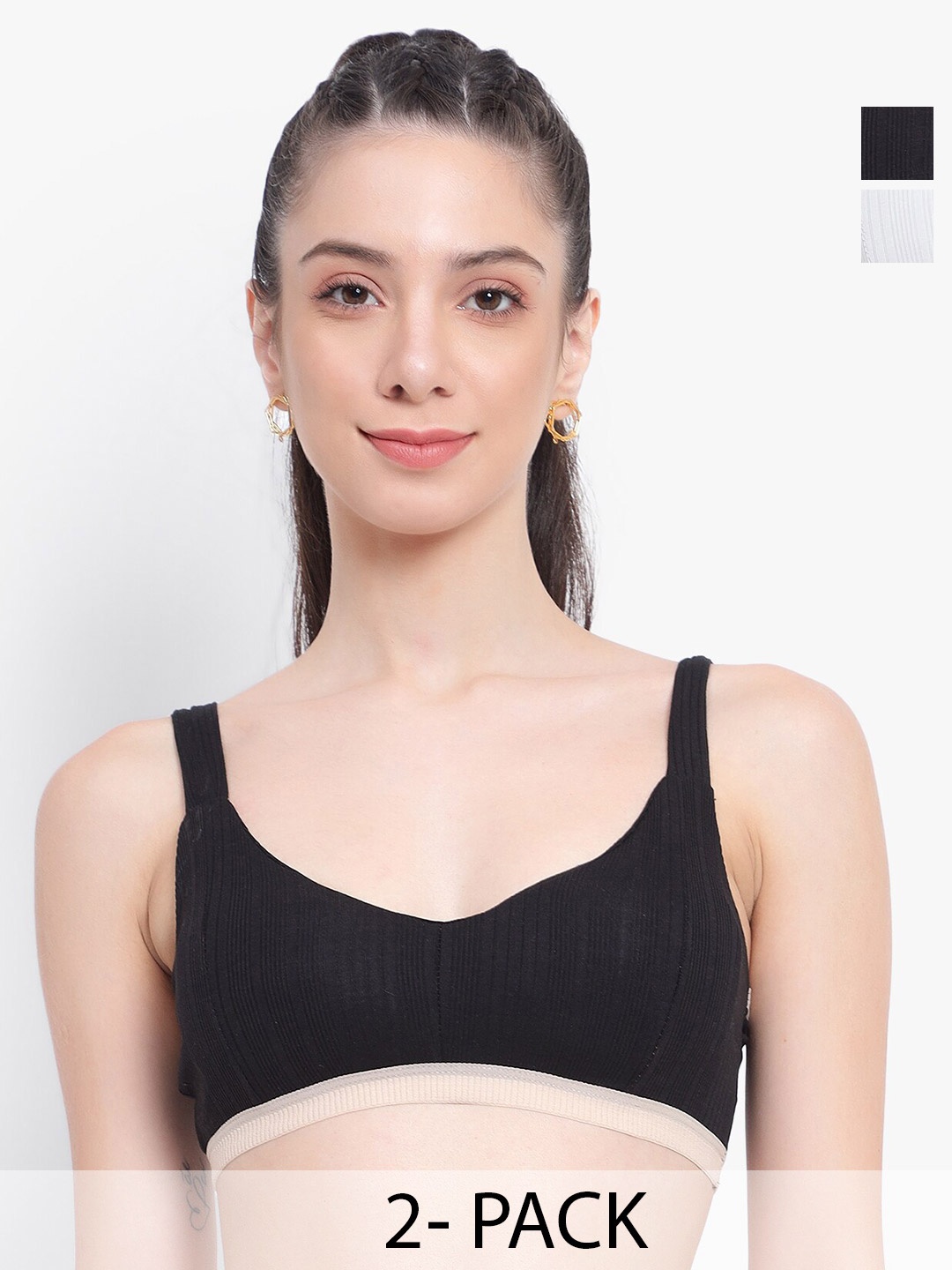 

PARKHA Pack of 2 Removable Padding Full Coverage Bralette Bra with All day Comfort, Black