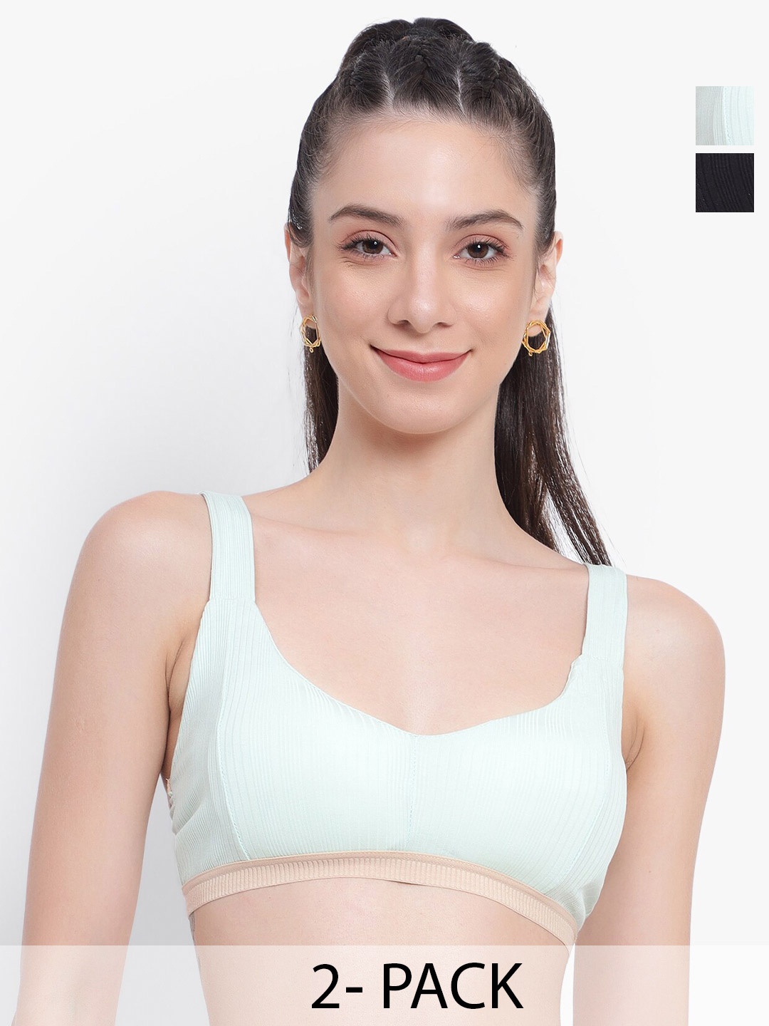 

PARKHA Pack Of 2 Full Coverage Everyday Bra With All Day Comfort, Black