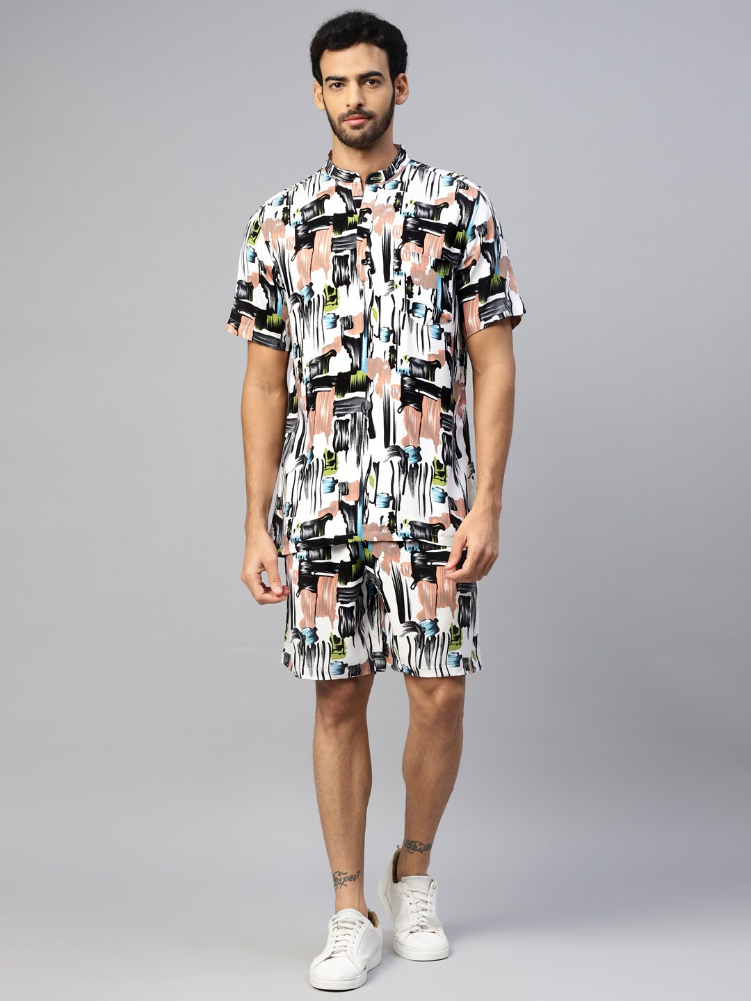 

DON VINO Abstract Printed Shirt & Shorts, Black