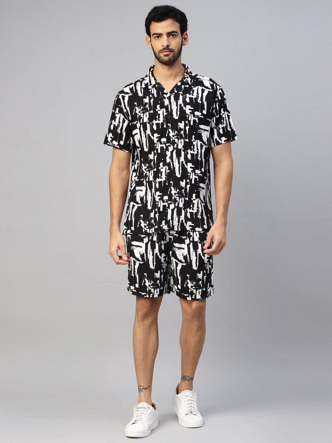 

DON VINO Abstract Printed Shirt & Shorts, Black