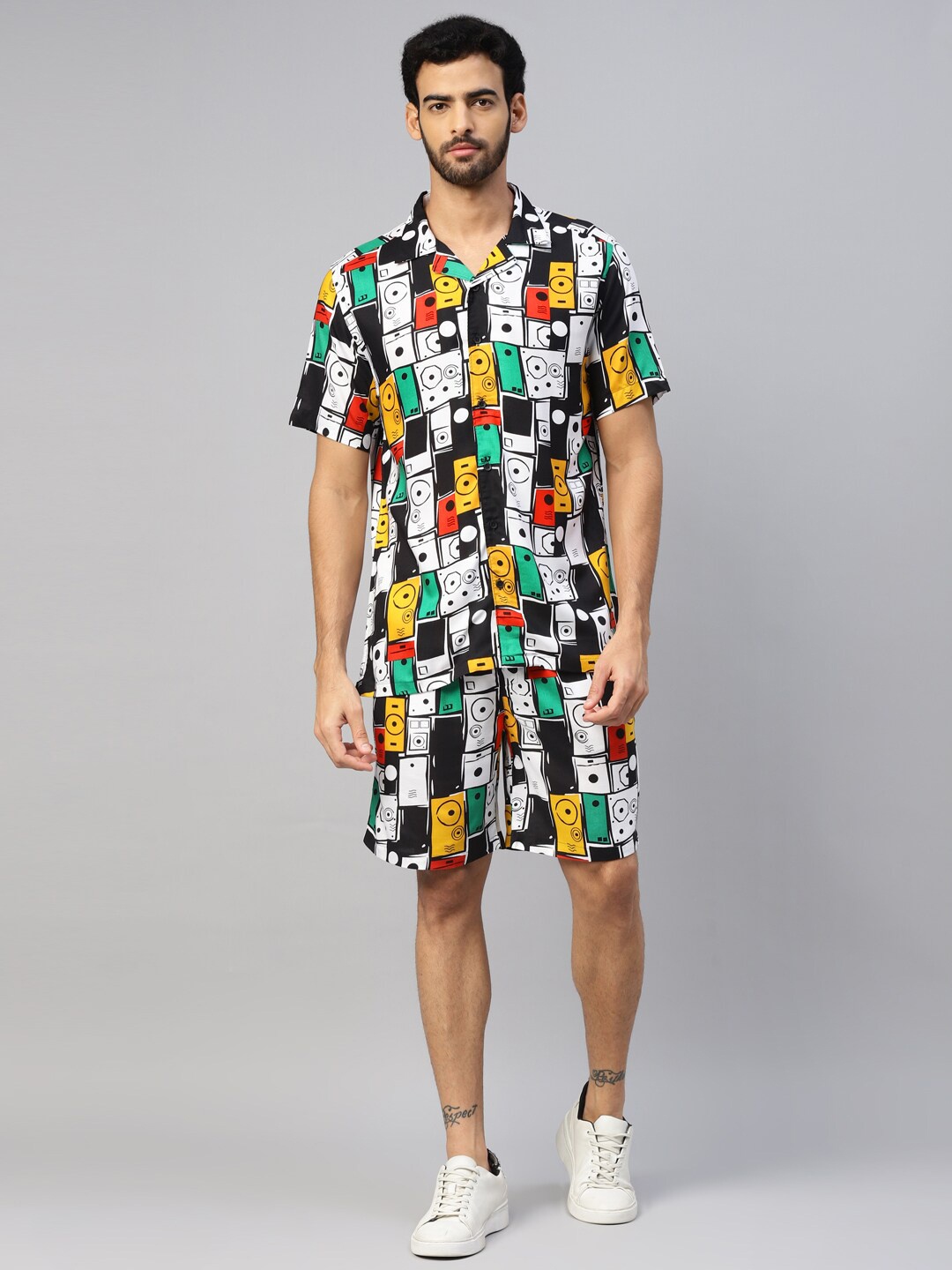 

DON VINO Conversational Printed Shirt & Shorts, White